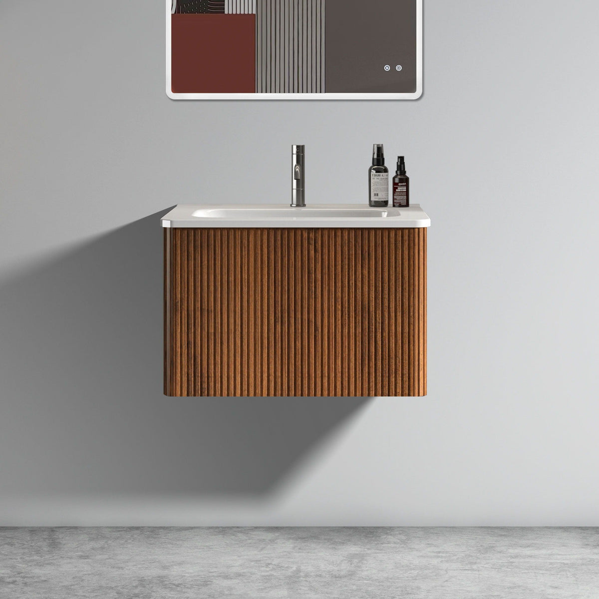 Curved Edge Wall Mount Bathroom Vanity and Sink
