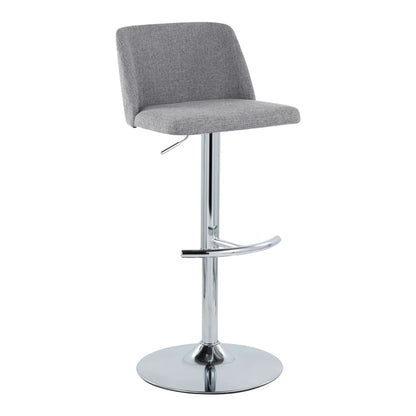 Toriano 2-pack adjustable grey fabric barstools with swivel, rounded T-footrest, chrome base on Tampa Home & Garden Store