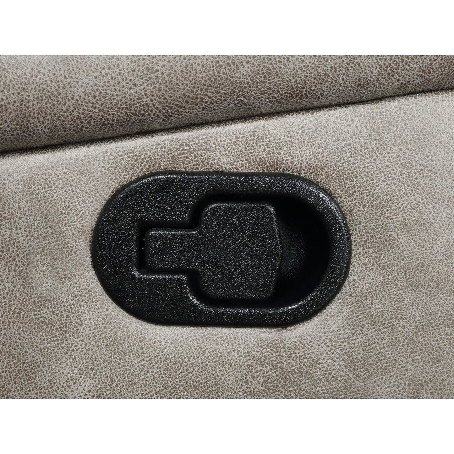 Brazelton Swivel Glider Recliner closeup in textured brown faux leather with black knob on Tampa Home & Garden Store