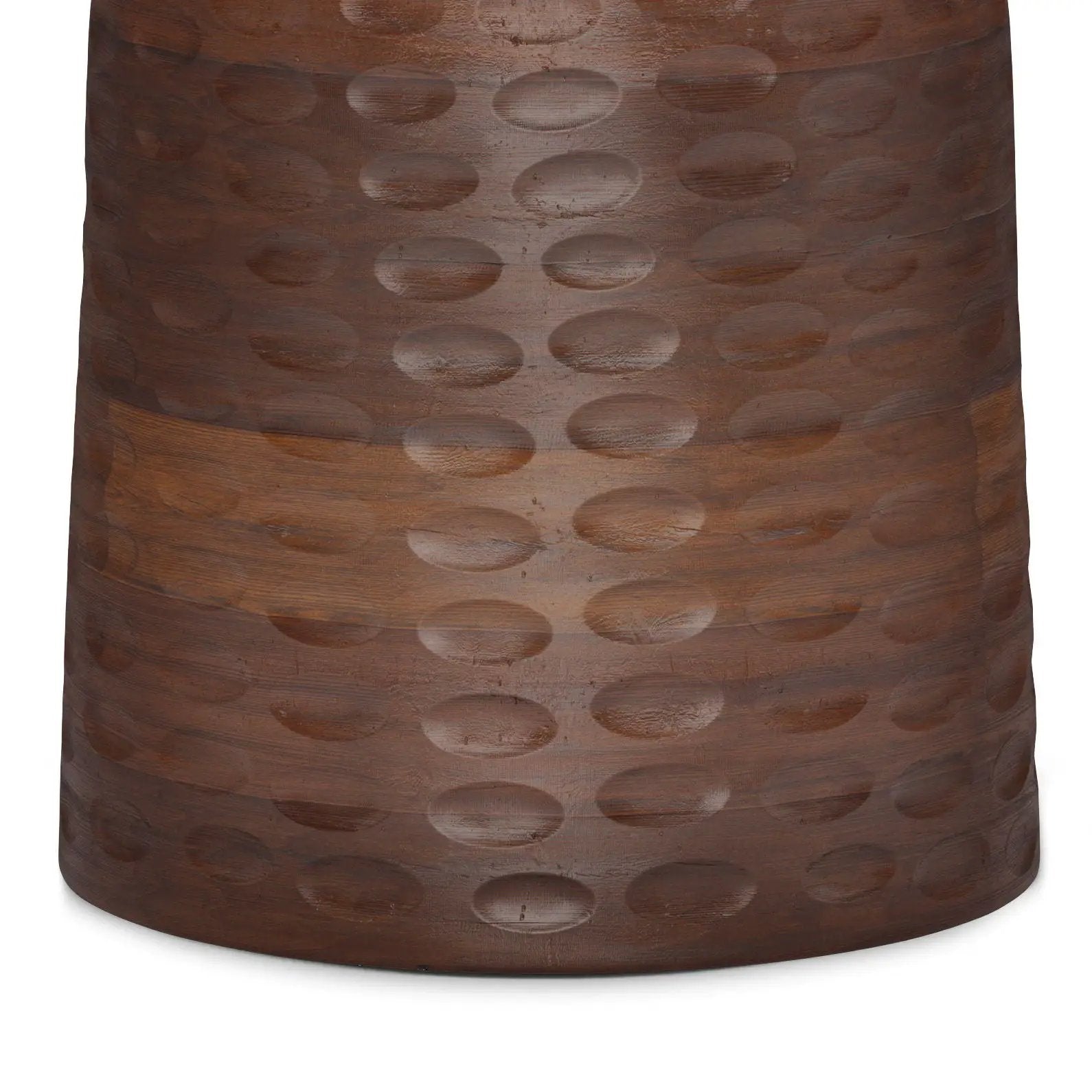 Boyd handcrafted accent table in brown leather finish with embossed circular dot pattern on Tampa Home & Garden Store