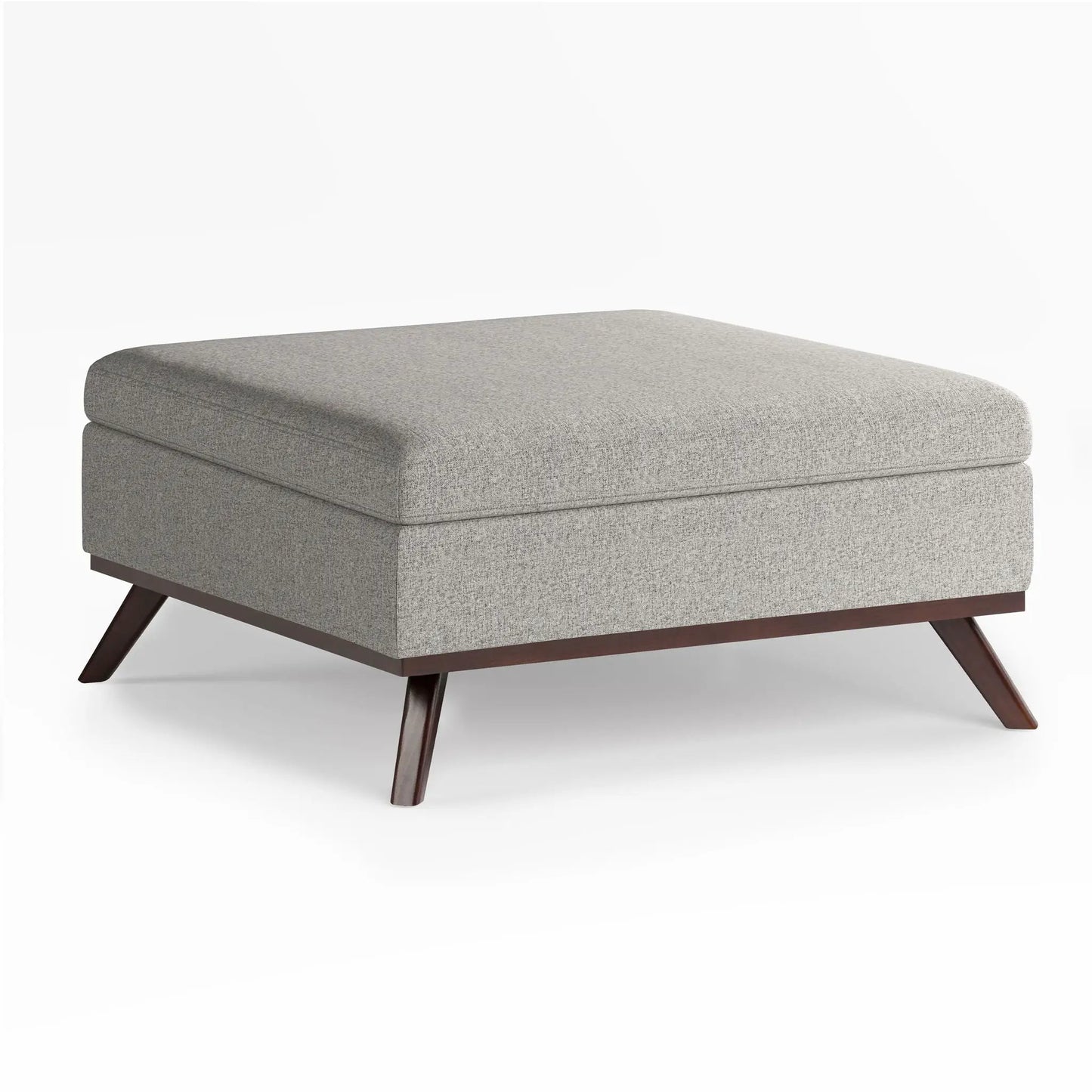 Owen multifunctional square storage ottoman in gray fabric and dark wood legs on Tampa Home & Garden Store