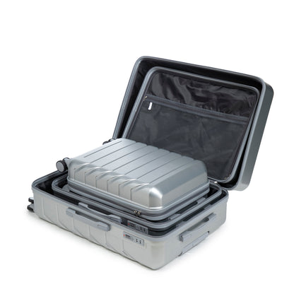 3-piece ABS spinner luggage set with combination lock in grey, interior compartments visible on Tampa Home & Garden Store