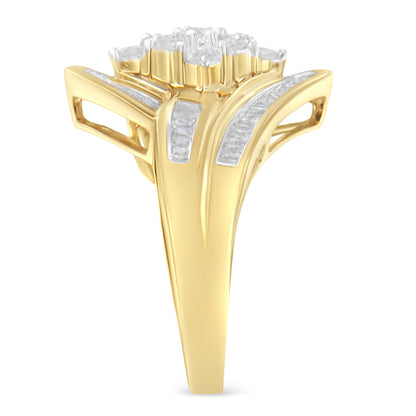 Diamond bypass cluster ring, 10K yellow gold over silver 1 Cttw I-J I2-I3 sz6 by Bids.com on Tampa Home & Garden Store