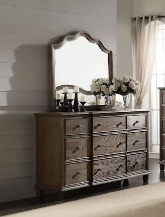 Weathered Oak Mirror with Beveled Edge, arched top above a weathered dresser, HouseOfZazla on Tampa Home & Garden Store