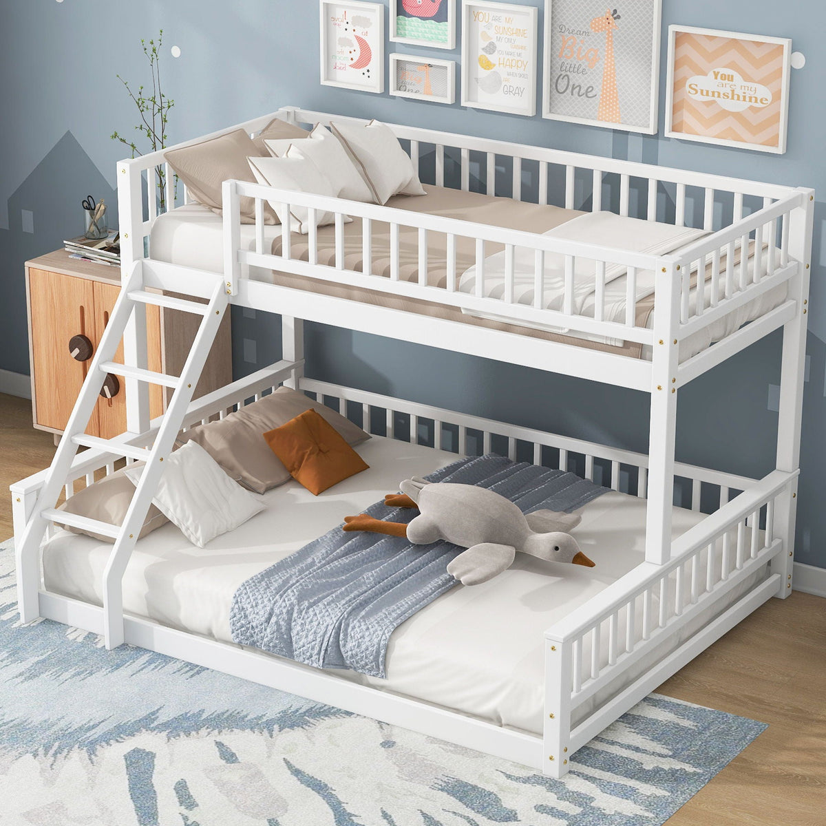 Bunk Bed With Ladder And Guardrails, white wood, HouseOfZazla on Tampa Home & Garden Store