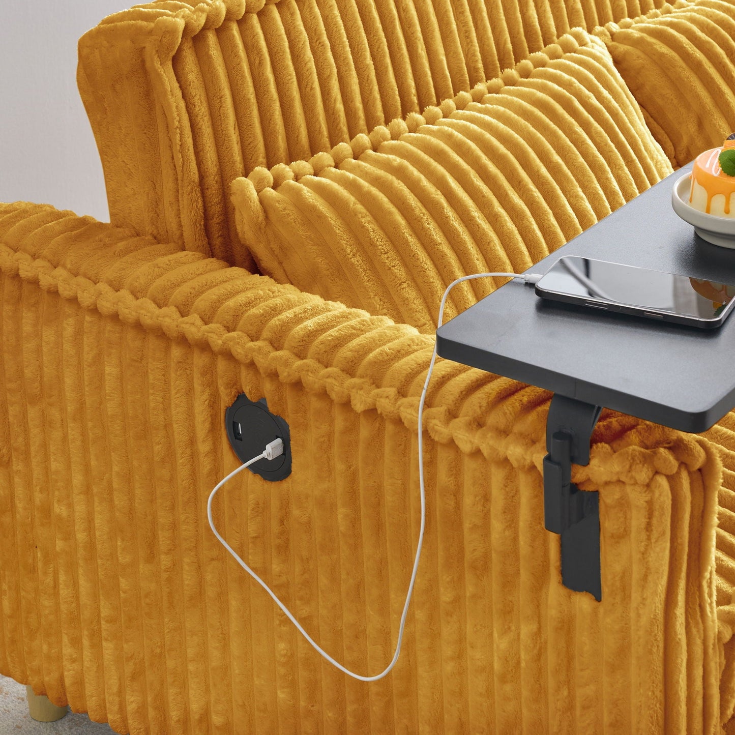 Pull Out Sofa With Movable Table and Usb Ports