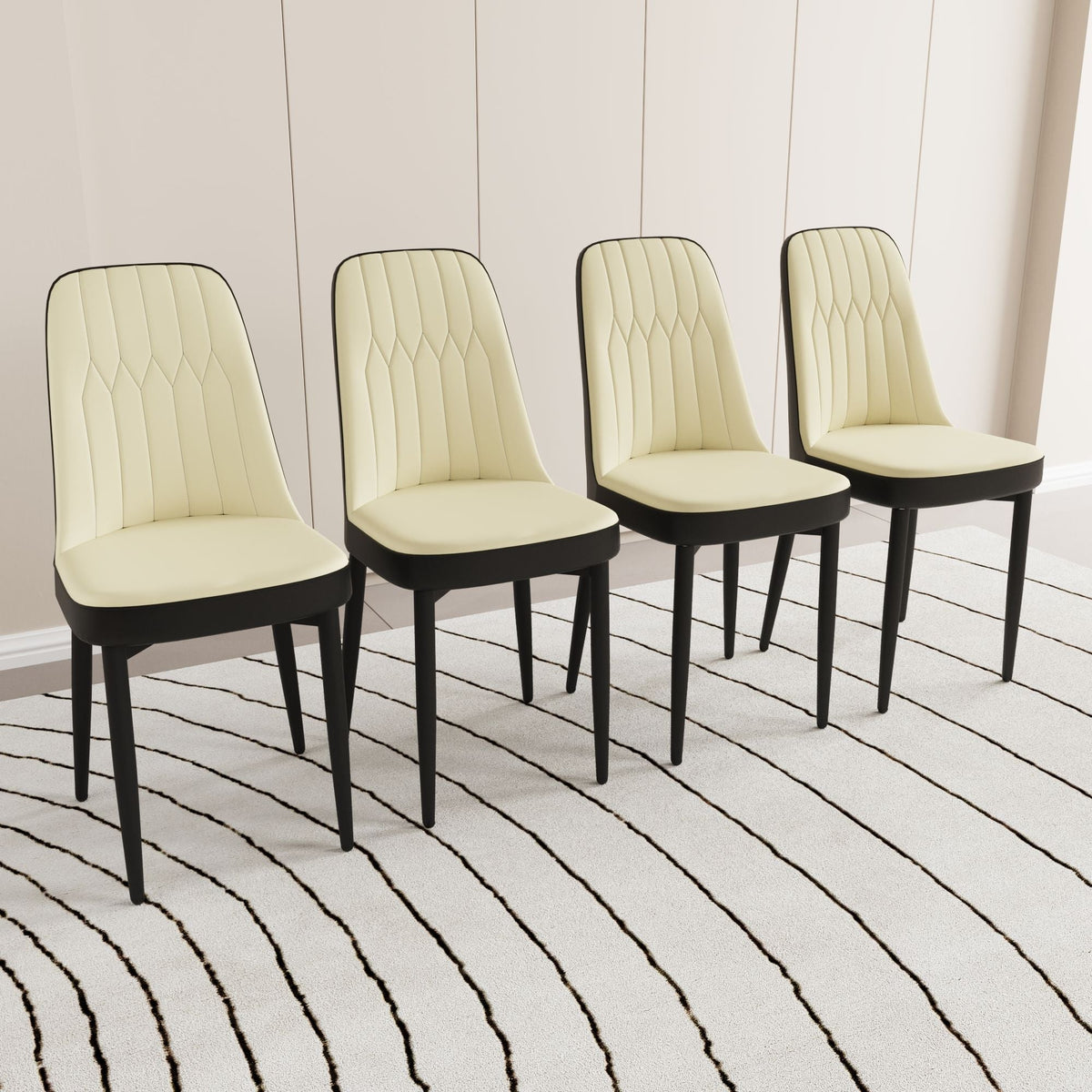 Modern dining chair set of 4 with cream cushions and black metal legs by HouseOfZazla on Tampa Home & Garden Store