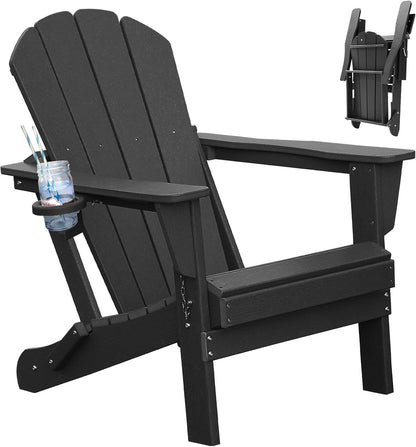 Folding Black Hdpe Adirondack Chair And Cup
