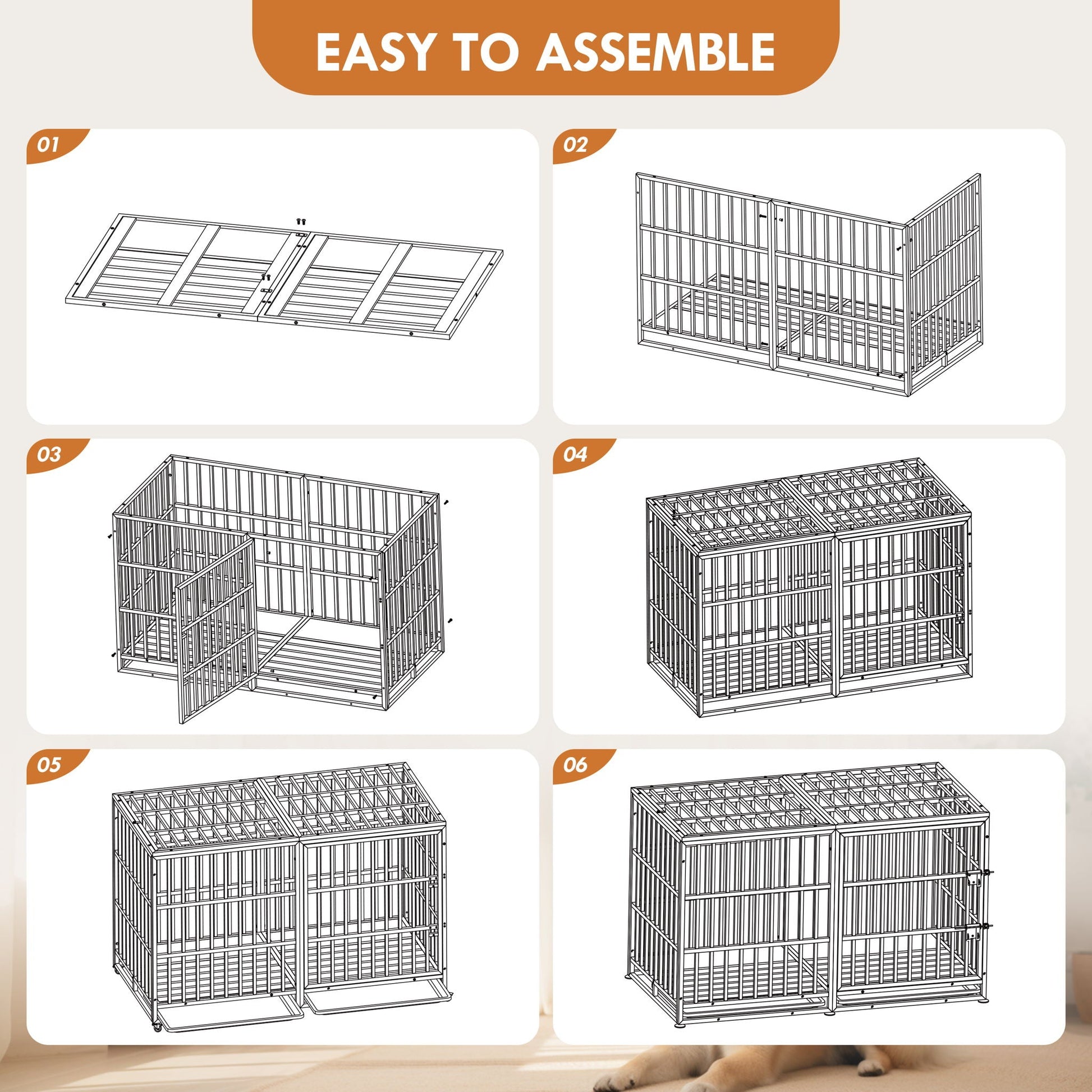 Extra Large Heavy Duty Dog Crate with Removable Pans, black metal cage for dogs on Tampa Home & Garden Store