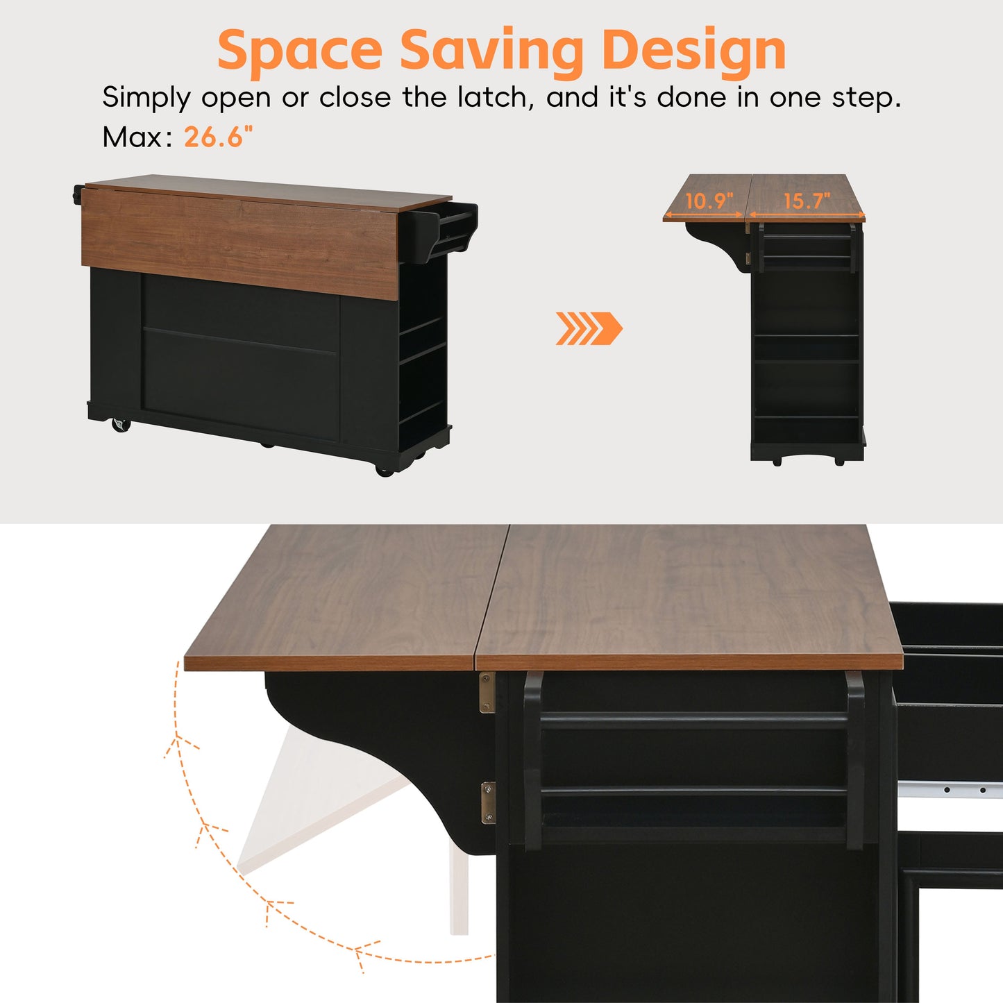 Mobile Kitchen Island with Glass Door and Outlet