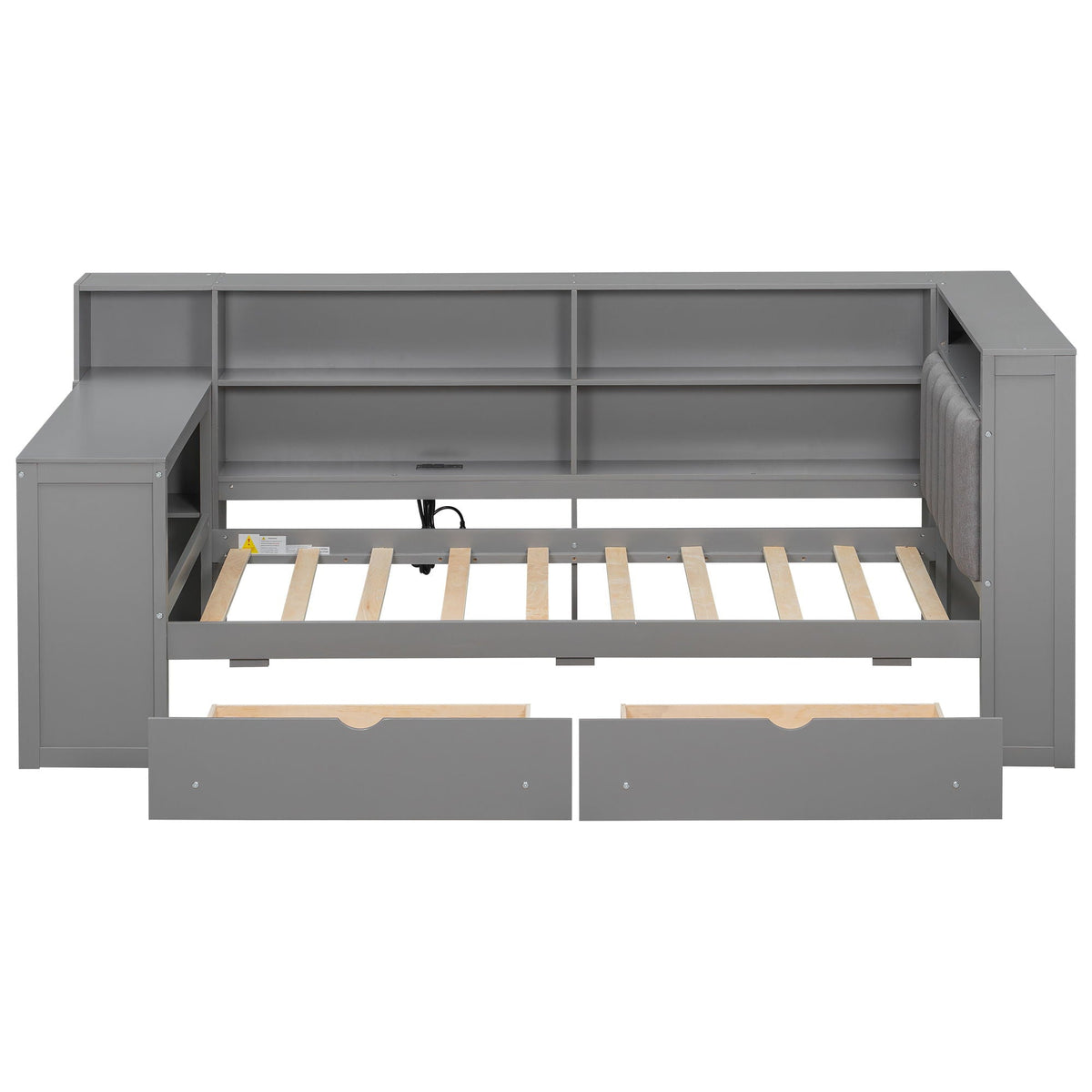 Gray storage platform bed with open shelves, two drawers, built-in desk by HouseOfZazla on Tampa Home & Garden Store