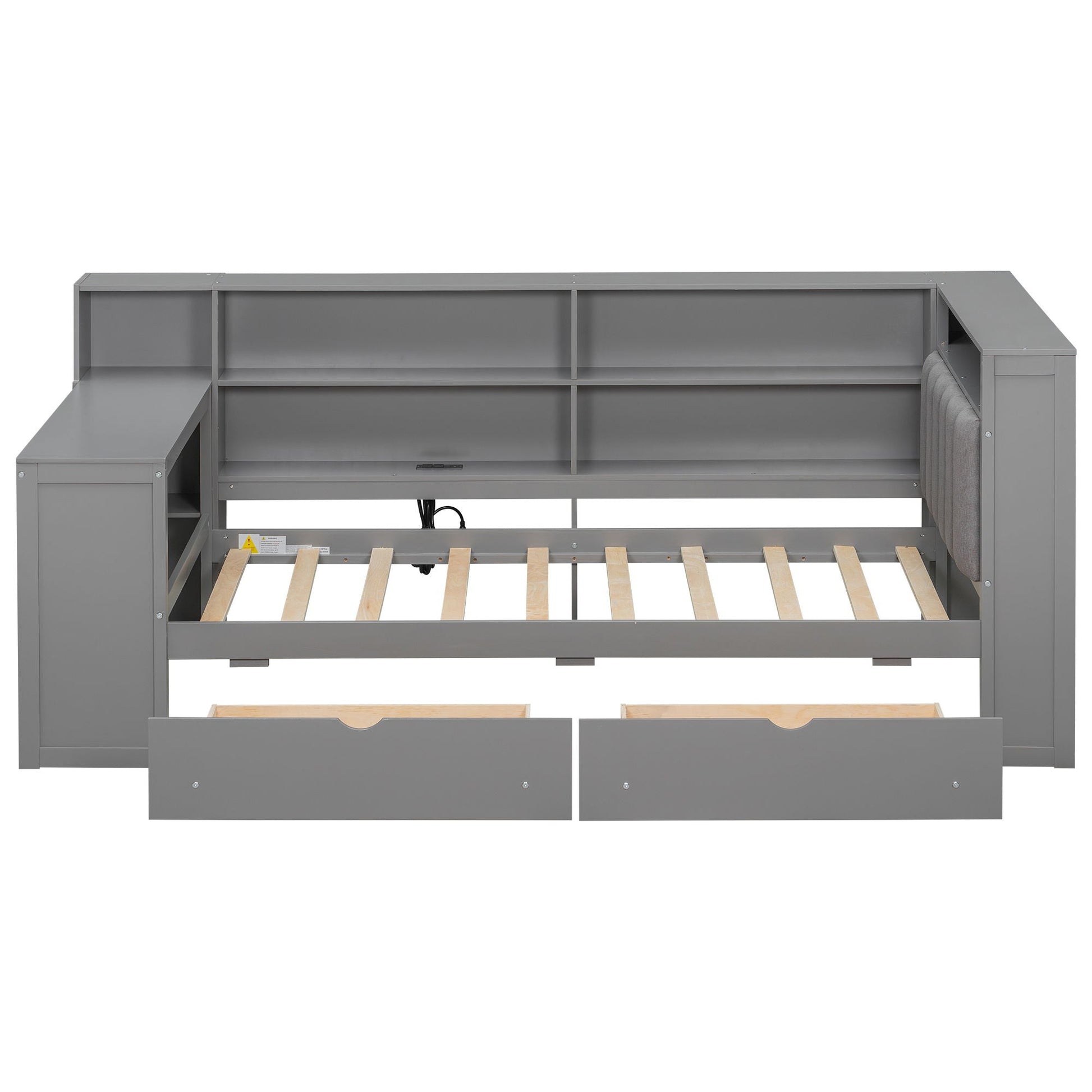 Gray storage platform bed with open shelves, two drawers, built-in desk by HouseOfZazla on Tampa Home & Garden Store
