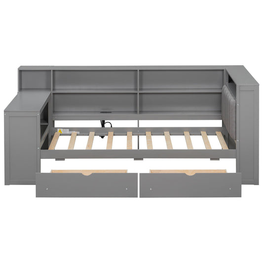 Gray storage platform bed with open shelves, two drawers, built-in desk by HouseOfZazla on Tampa Home & Garden Store