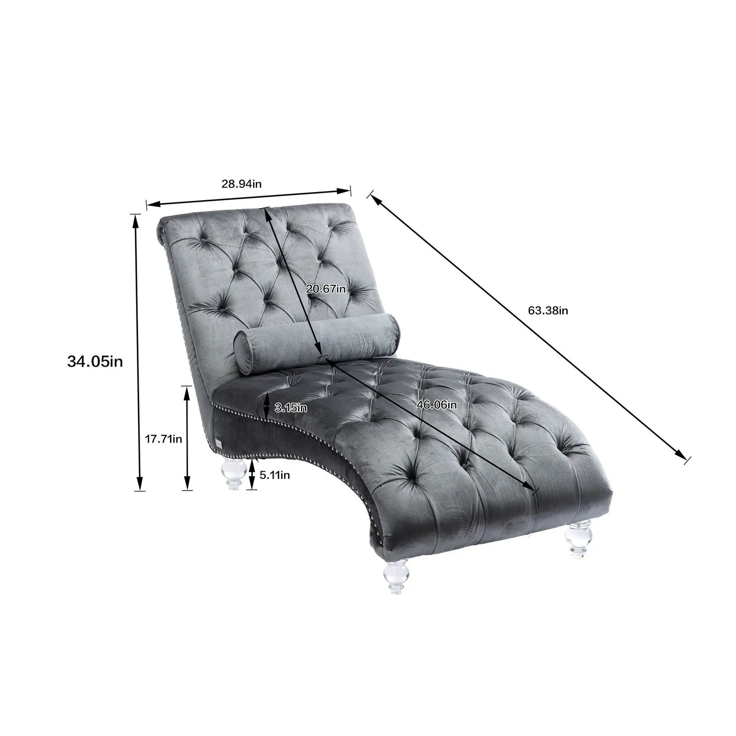 Indoor Chaise Lounge With Button Tufted Pillow