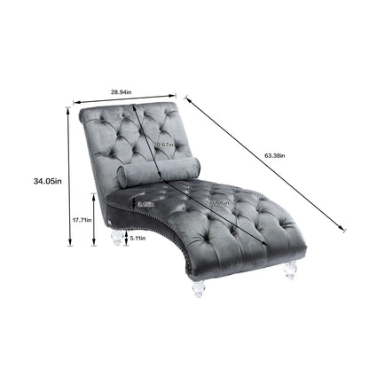 Indoor Chaise Lounge With Button Tufted Pillow