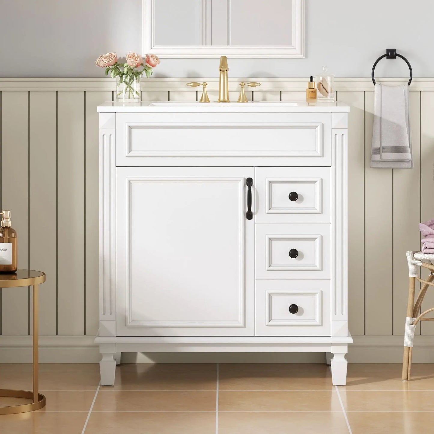 Bathroom Vanity With Sink and Cabinet Two Drawers