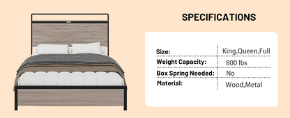 Antique Platform Bed Frame and Led Headboard