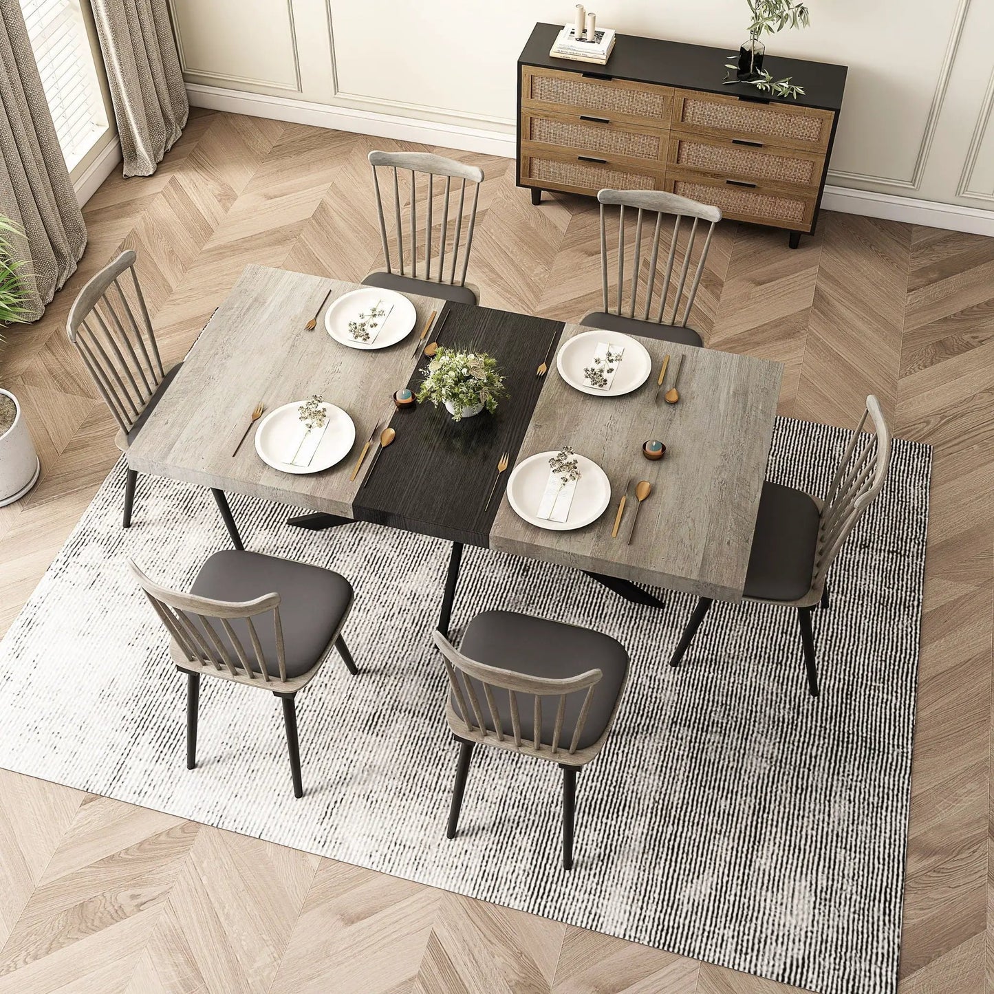 Retro Stretch Dining Table With Embossed Plate