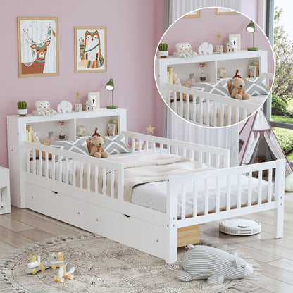 Bed With Headboard Storage Rack white 2 under-bed drawers 3 guardrails HouseOfZazla on Tampa Home & Garden Store