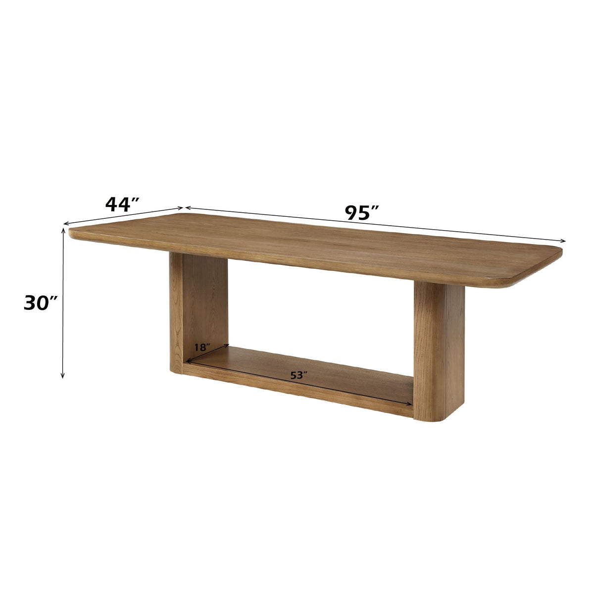 Oak dining table Zoey with dual-panel pedestal base in natural oak finish, 95 in long on Tampa Home & Garden Store