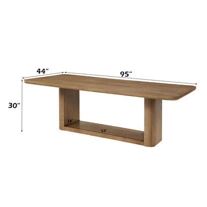 Oak dining table Zoey with dual-panel pedestal base in natural oak finish, 95 in long on Tampa Home & Garden Store