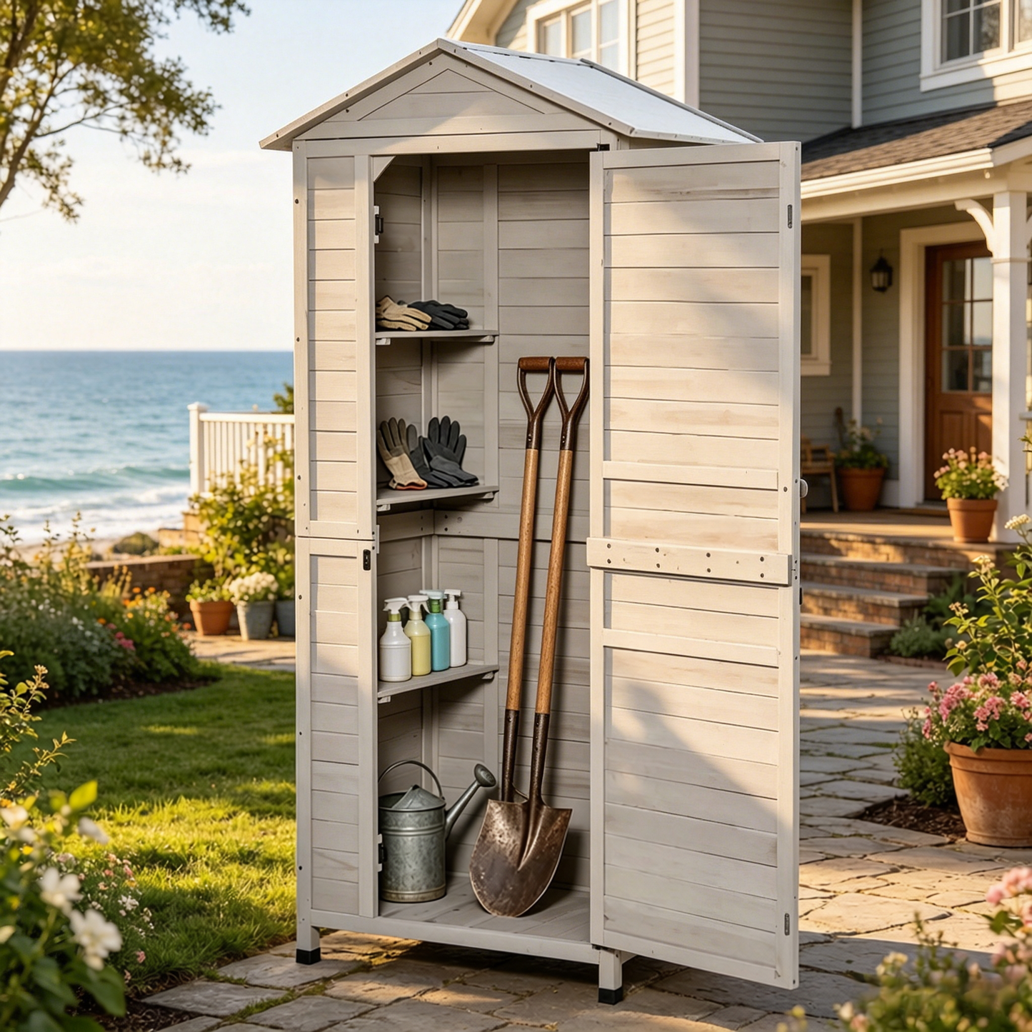 an Outdoor Storage Shed With Tilted Tin Roof