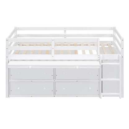 Loft bed with retractable desk and 4 drawers, white finish with desk and shelves on Tampa Home & Garden Store