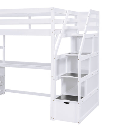 Loft bed with desk, shelves and 2-drawer storage staircase in white on Tampa Home & Garden Store