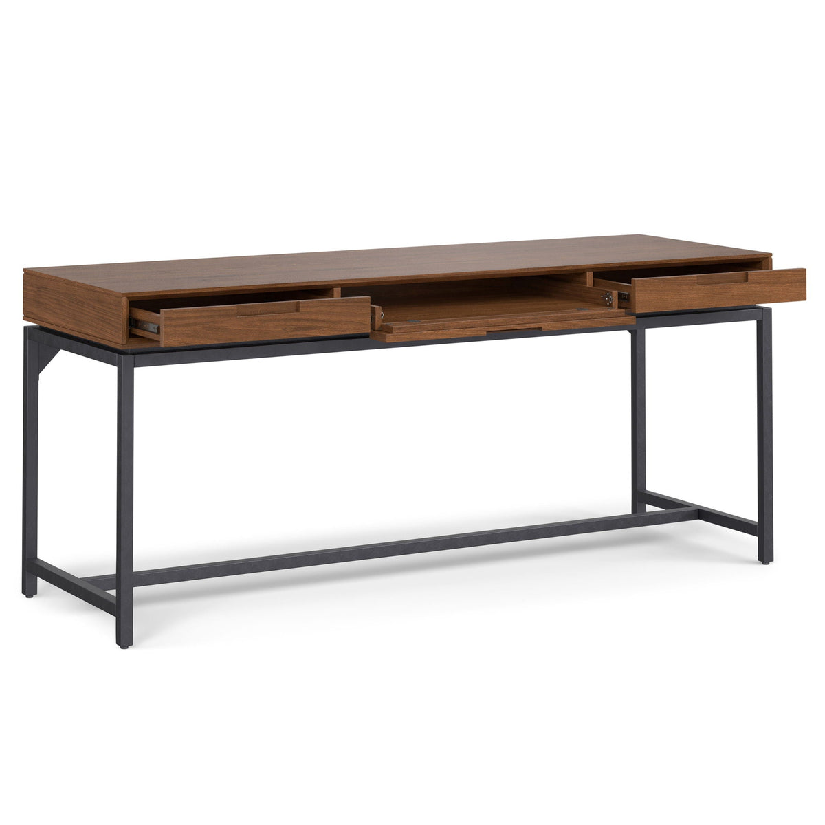 Mid Century Writing Desk With Storage by HouseOfZazla, walnut finish, black metal legs on Tampa Home & Garden Store