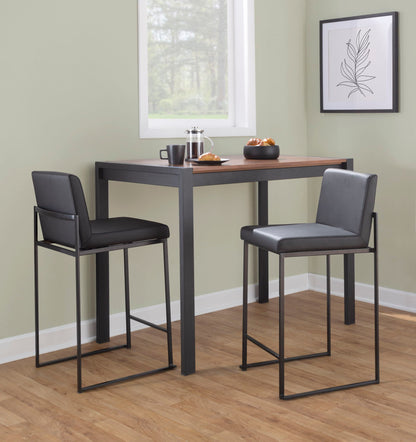 High back contemporary barstool set with black leather seats and metal frames on Tampa Home & Garden Store