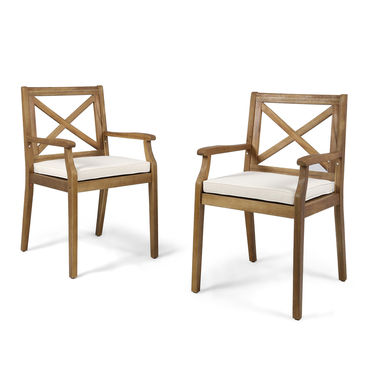 Perla Dining Chair 2-Piece natural wood with cream water-resistant cushions outdoor chairs on Tampa Home & Garden Store