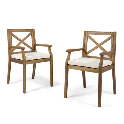 Perla Dining Chair 2-Piece natural wood with cream water-resistant cushions outdoor chairs on Tampa Home & Garden Store