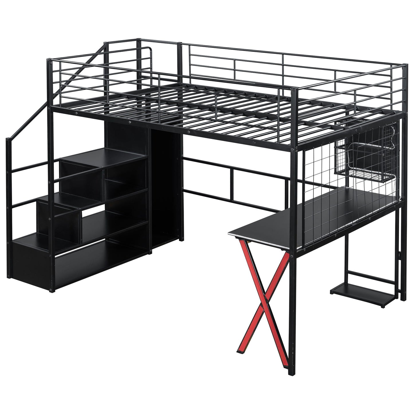 Loft bed with built-in workstation, wardrobe and LED in black metal by HouseOfZazla on Tampa Home & Garden Store