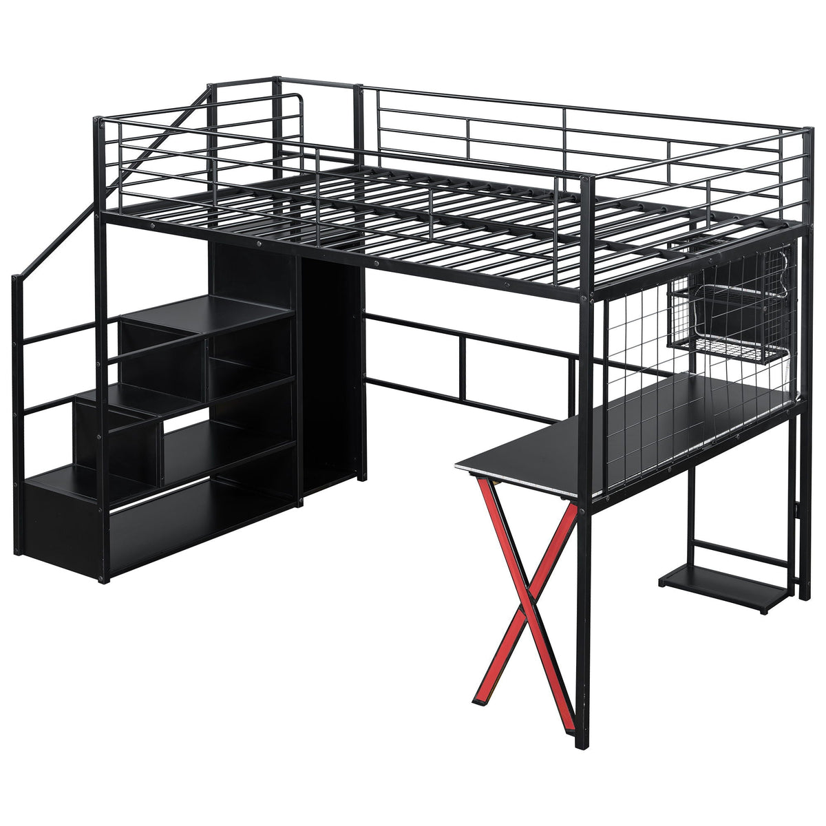 Loft bed with built-in workstation, wardrobe and LED in black metal by HouseOfZazla on Tampa Home & Garden Store