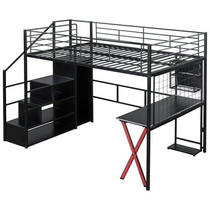 Loft bed with built-in workstation, wardrobe and LED in black metal by HouseOfZazla on Tampa Home & Garden Store