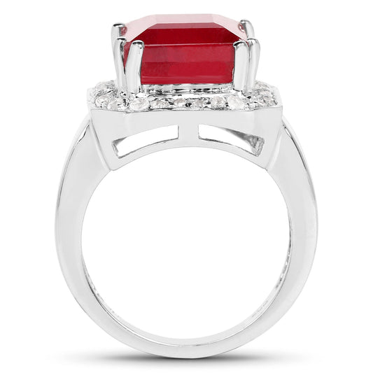 Ring with a 6.36ct glass-filled ruby and white topaz halo in sterling silver on Tampa Home & Garden Store