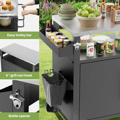 Outdoor Grill Cart With Storage Rack and Shelf