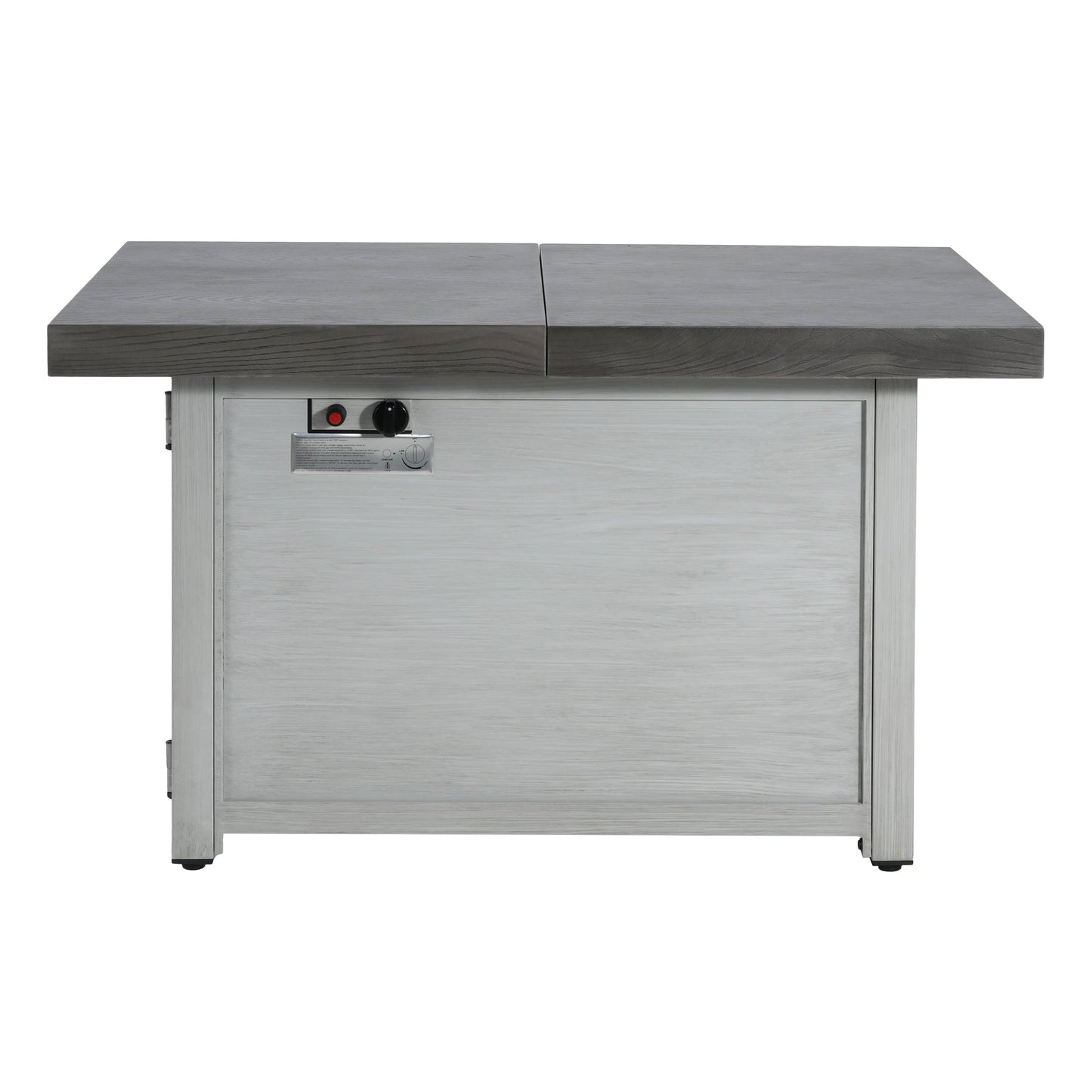 Extendable rectangle aluminum fire pit table gray wood-grain finish, 50,000 BTU on Tampa Home & Garden Store