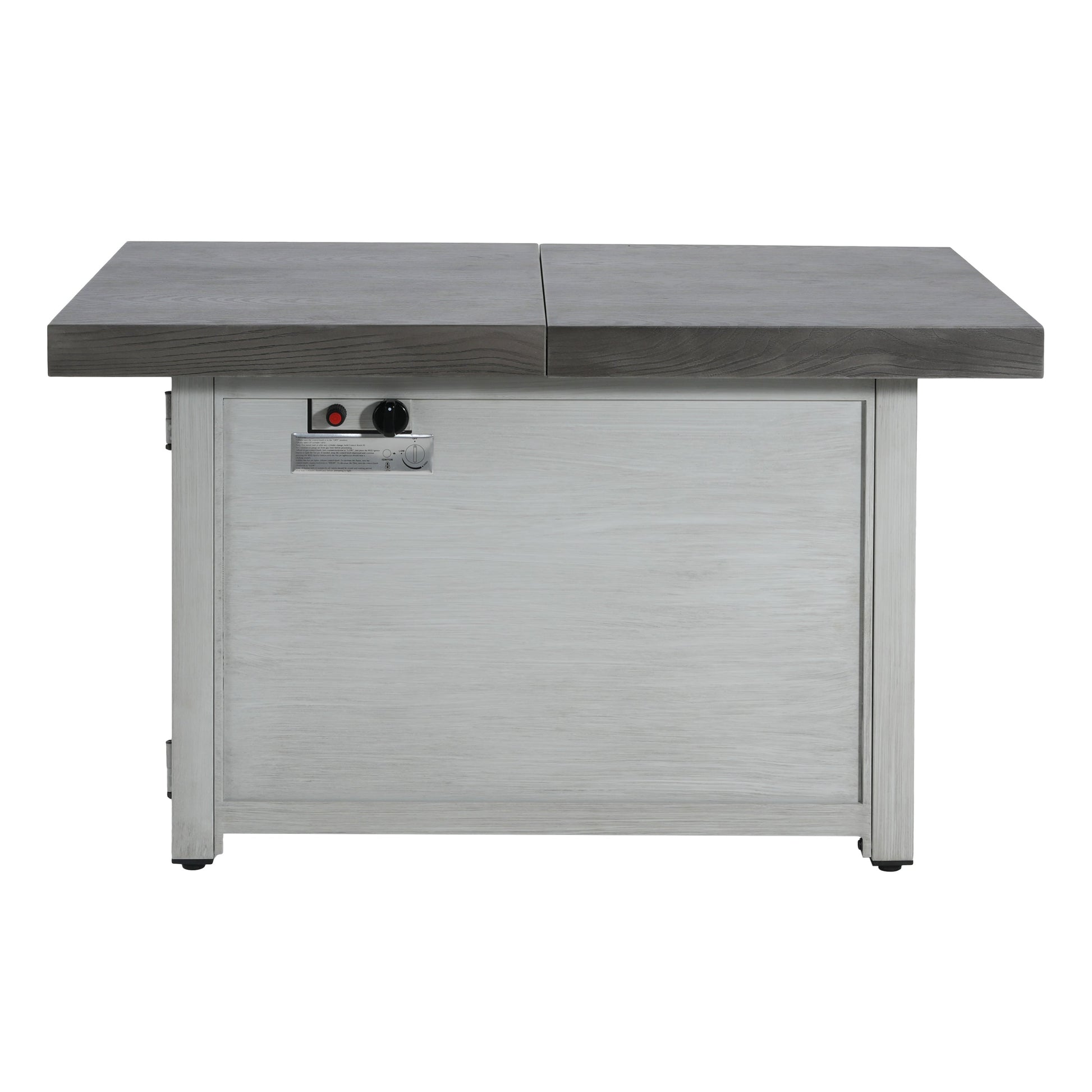 Extendable rectangle aluminum fire pit table gray wood-grain finish, 50,000 BTU on Tampa Home & Garden Store
