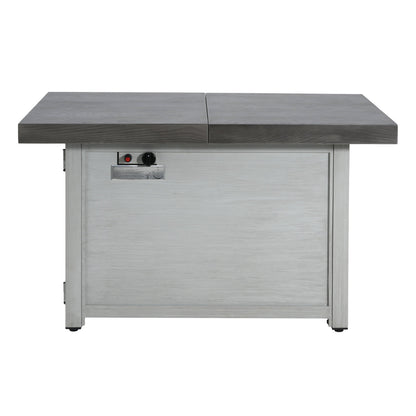 Extendable rectangle aluminum fire pit table gray wood-grain finish, 50,000 BTU on Tampa Home & Garden Store