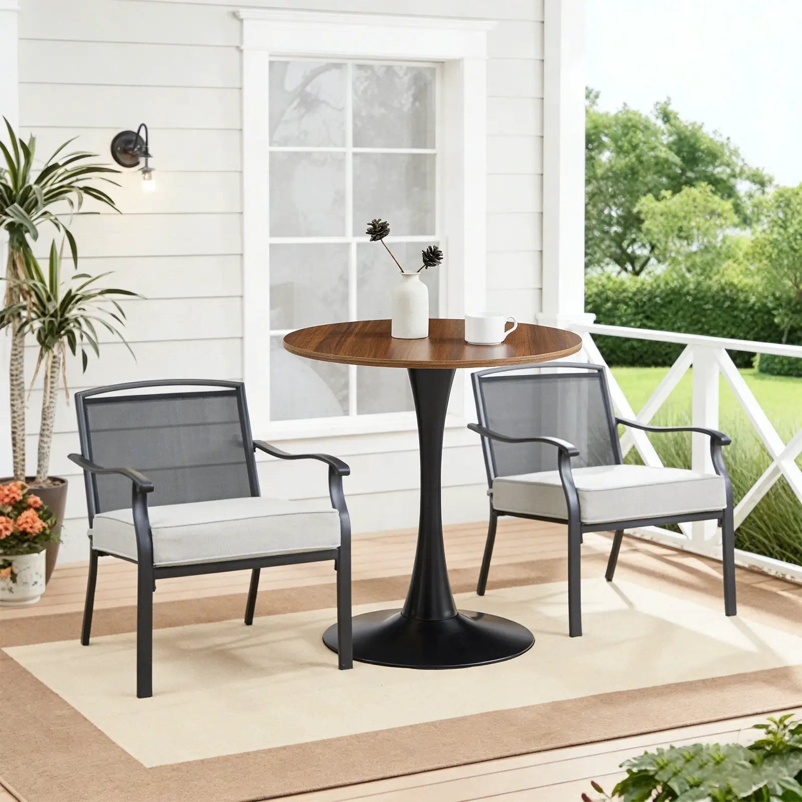 Round dining table with tulip-style black base and walnut wood top by Unique Piece Furniture on Tampa Home & Garden Store