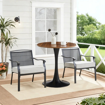 Round dining table with tulip-style black base and walnut wood top by Unique Piece Furniture on Tampa Home & Garden Store