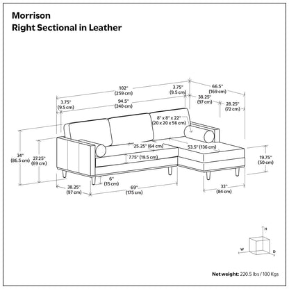 Morrison Upholstered Sectional Sofa, right-side chaise in leather by HouseOfZazla on Tampa Home & Garden Store