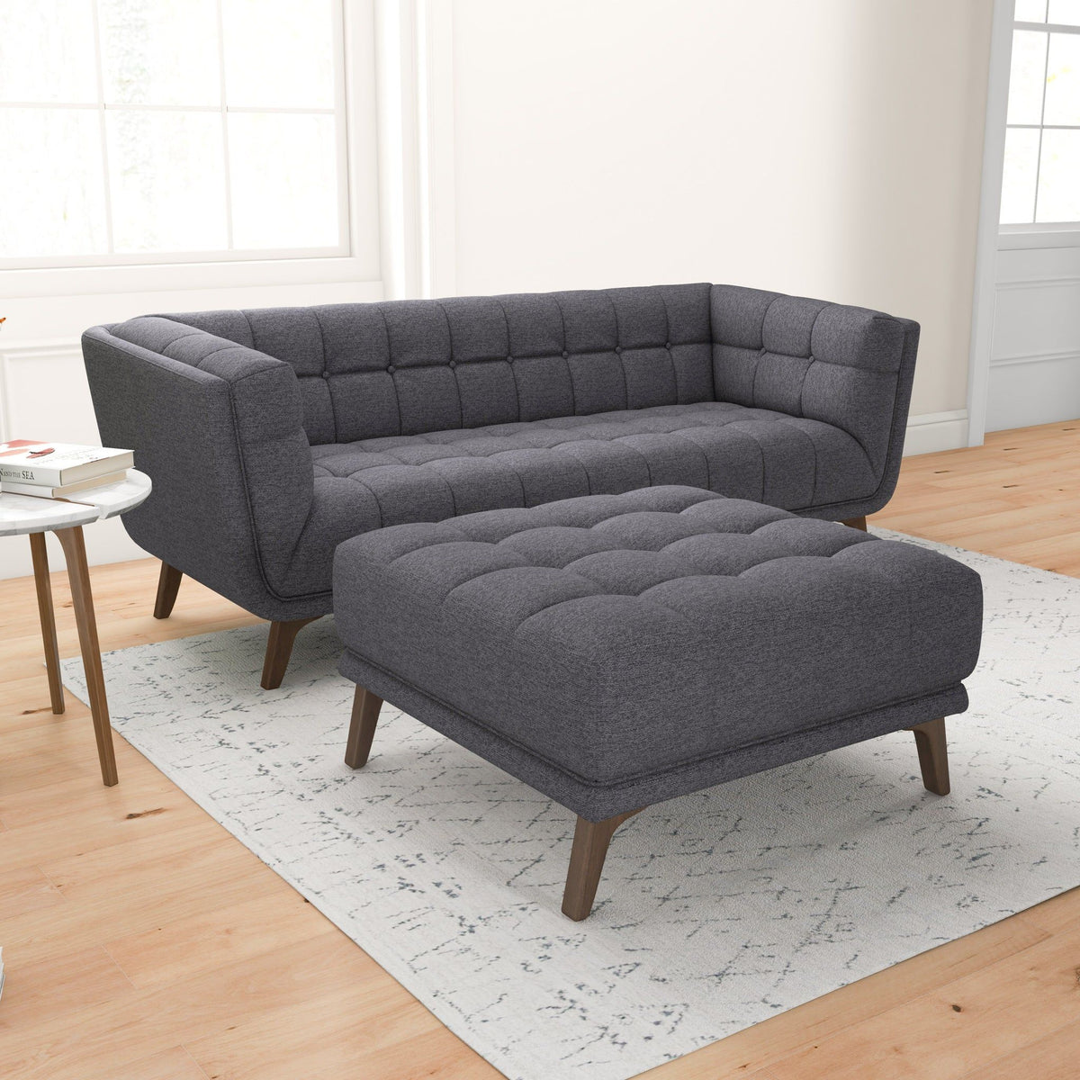 Addison Square Upholstered Ottoman (2 shown) mid-century dark gray fabric by HouseOfZazla on Tampa Home & Garden Store