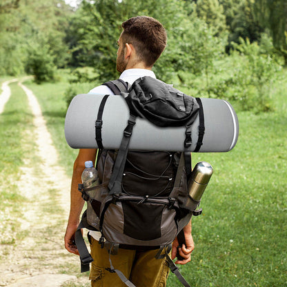 Memory Foam Camping Mattress HouseOfZazla water-resistant pad strapped to backpack on trail on Tampa Home & Garden Store