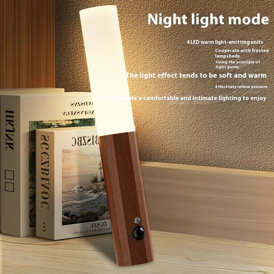 Wood grain magnetic motion night light with frosted LED and 180° rotating base on Tampa Home & Garden Store