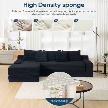 Modern L - Shaped Sectional Couch With Memory Foam, black fabric on Tampa Home & Garden Store