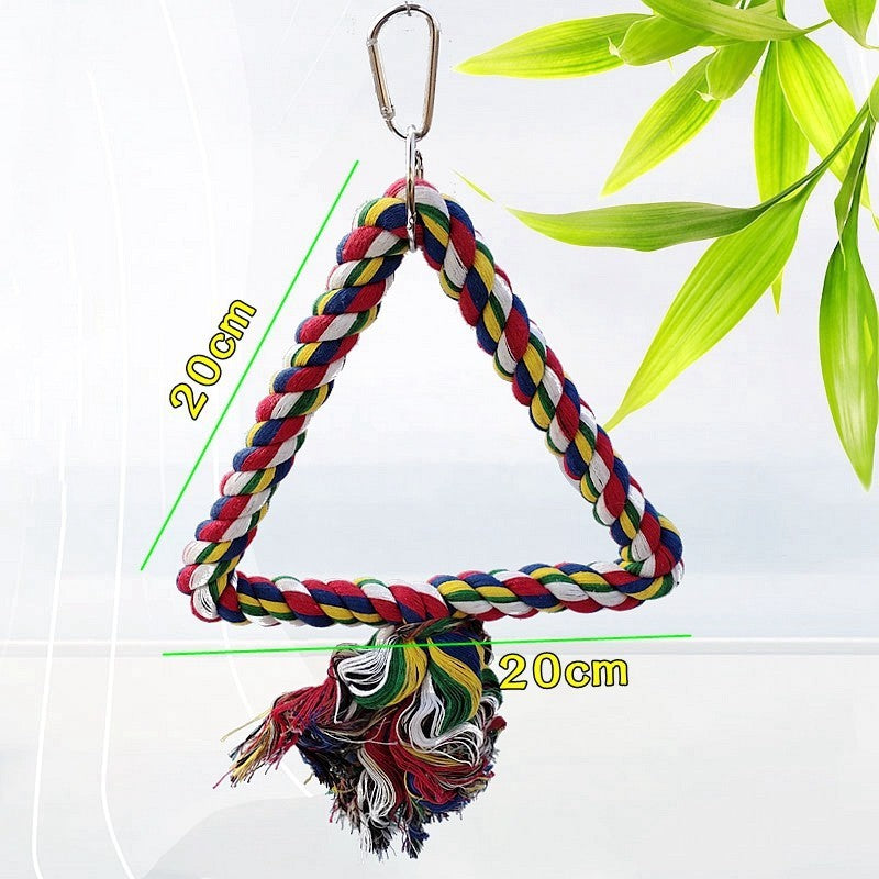 Parrot toy triangle rope swing with tassel multicolor braided cotton rope 20cm sides on Tampa Home & Garden Store