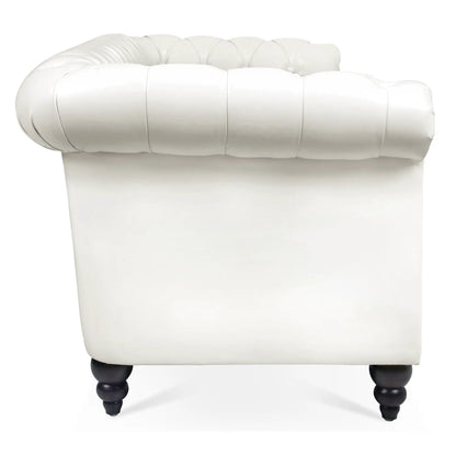 Rolled Arm Chesterfield 3 Seater Sofa white leather with dark wood legs Unique Piece Furniture on Tampa Home & Garden Store
