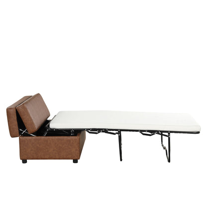 Twin size folding ottoman sleeper bed with mattress in brown leather, HouseOfZazla, metal frame on Tampa Home & Garden Store